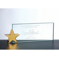 Jade Glass Name Plate w/ Brass Star Corner Holder (10"x3")